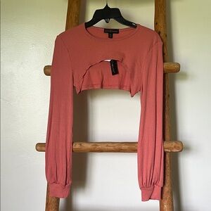 NWTs! Almost Famous Coral Long Sleeve Crop Top